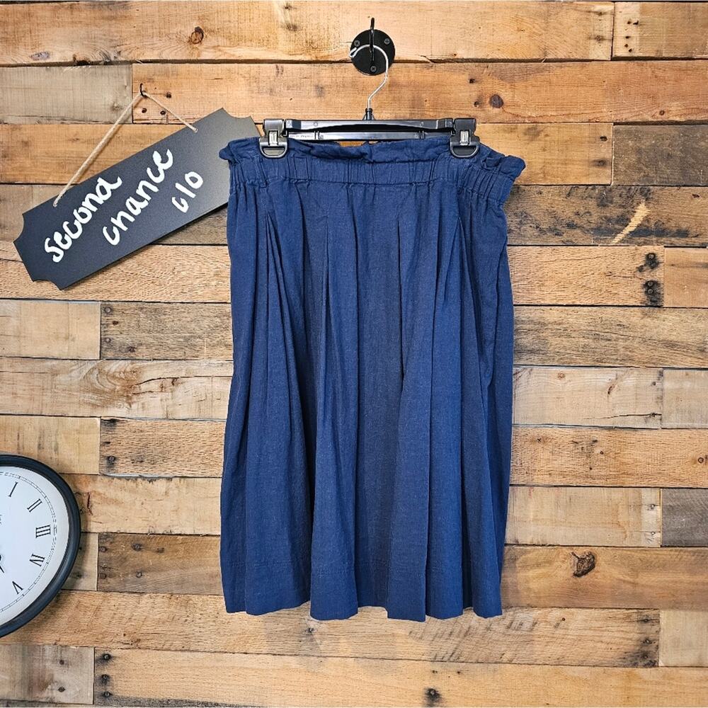 Gibson & Latimer Women's Dark Blue Linen Blend Elastic Waist Pull On Skirt Sz M